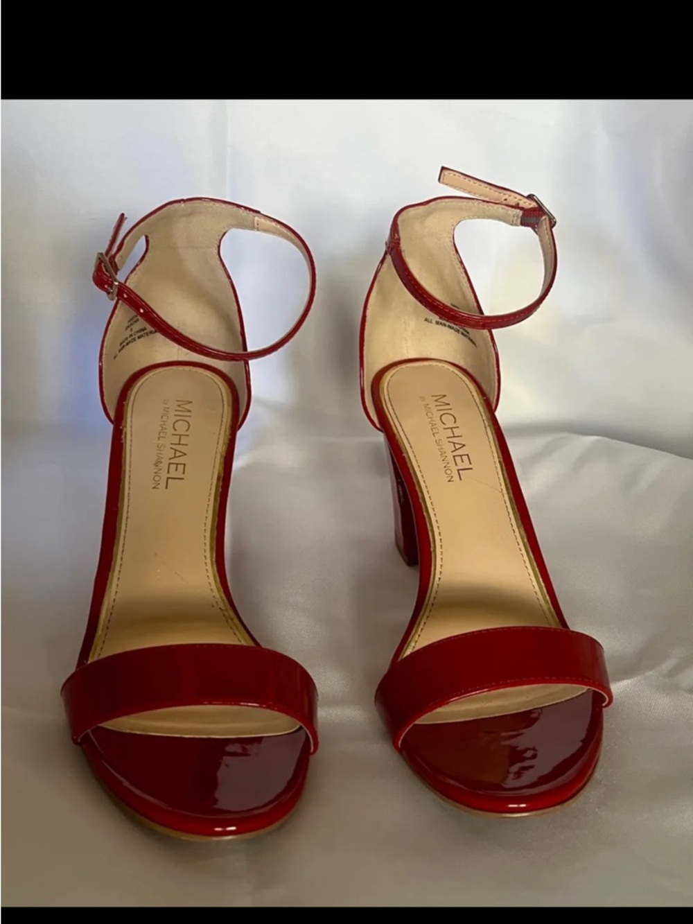 MICHAEL Michael Kors Red Patent Ankle-Strap Block Heels Size 8